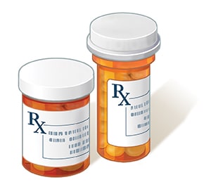Prescription medication bottles.