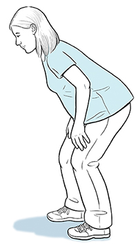 Pregnant woman bending over safely.