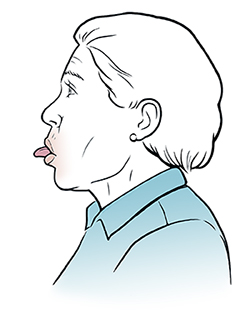 Woman doing tongue exercise.