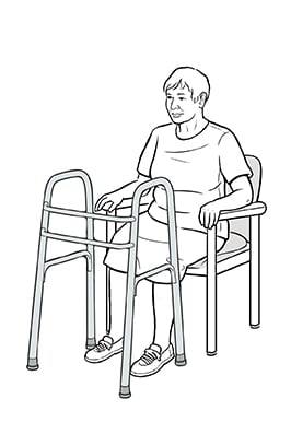 Person seated in chair with hips higher than knees.