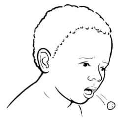 Object flying out of baby’s open mouth.