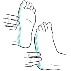 Hands touching inner and outer edges of feet.