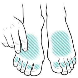Both feet, with hand touching top of foot.