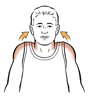 Man lifting shoulders towards ears.
