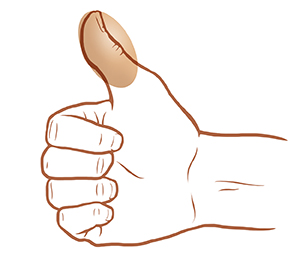 Closeup of fist with thumb extended showing tablespoon portion size.