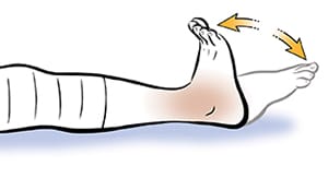 Leg from knee down with bandage on knee, showing person doing ankle pumps. 